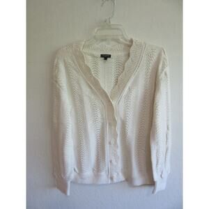 TALBOTS Ivory Knit Long Sleeve L Petite V-Neck Cardigan Sweater